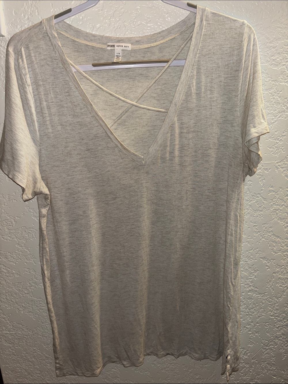 PINK Victoria's Secret Light Gray Crisscross V-Neck Tee